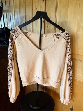 Free People Peach Knit V-Neck Pullover